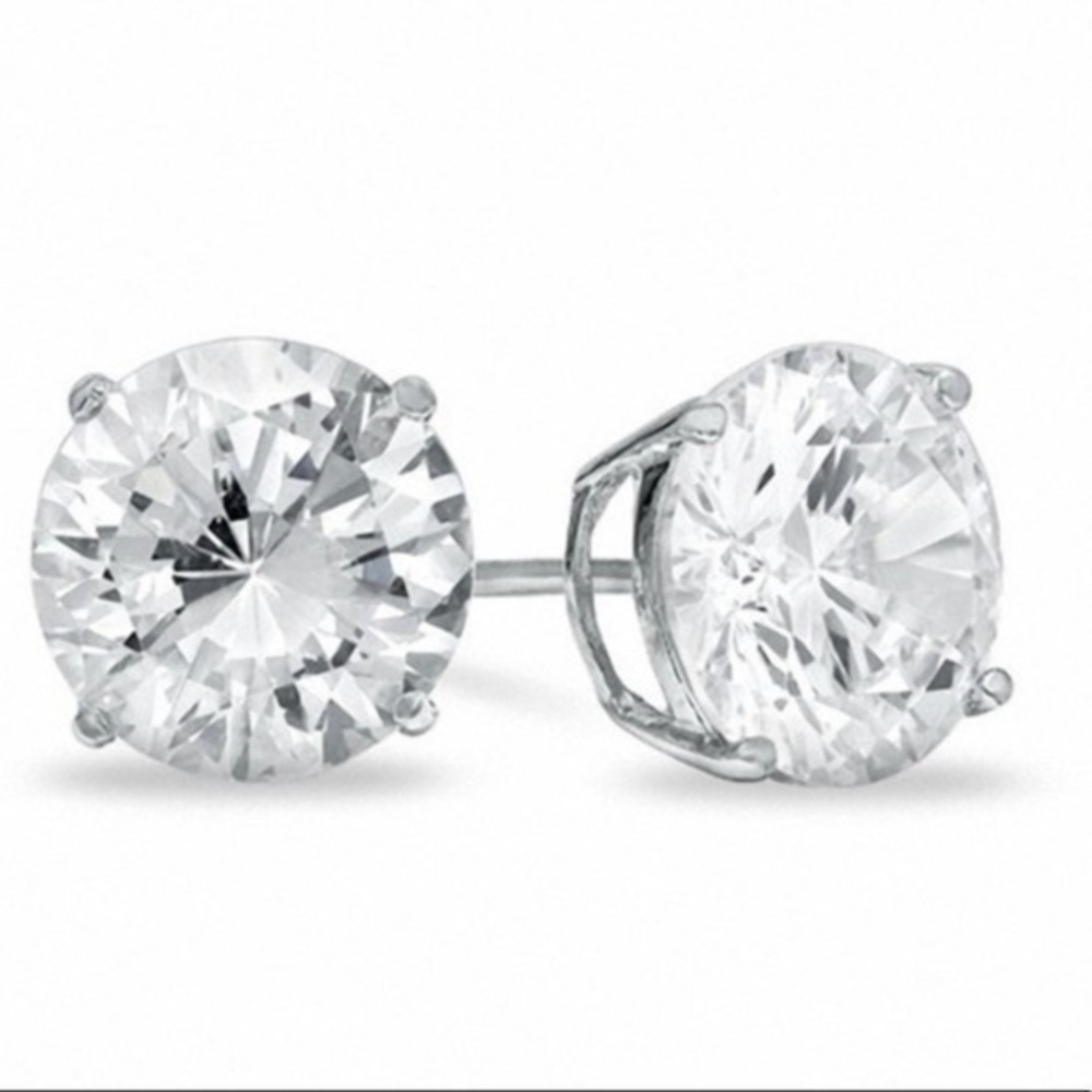 Renaissance Collection 14k White Gold 925 Sterling Silver CZ Stud Earrin…